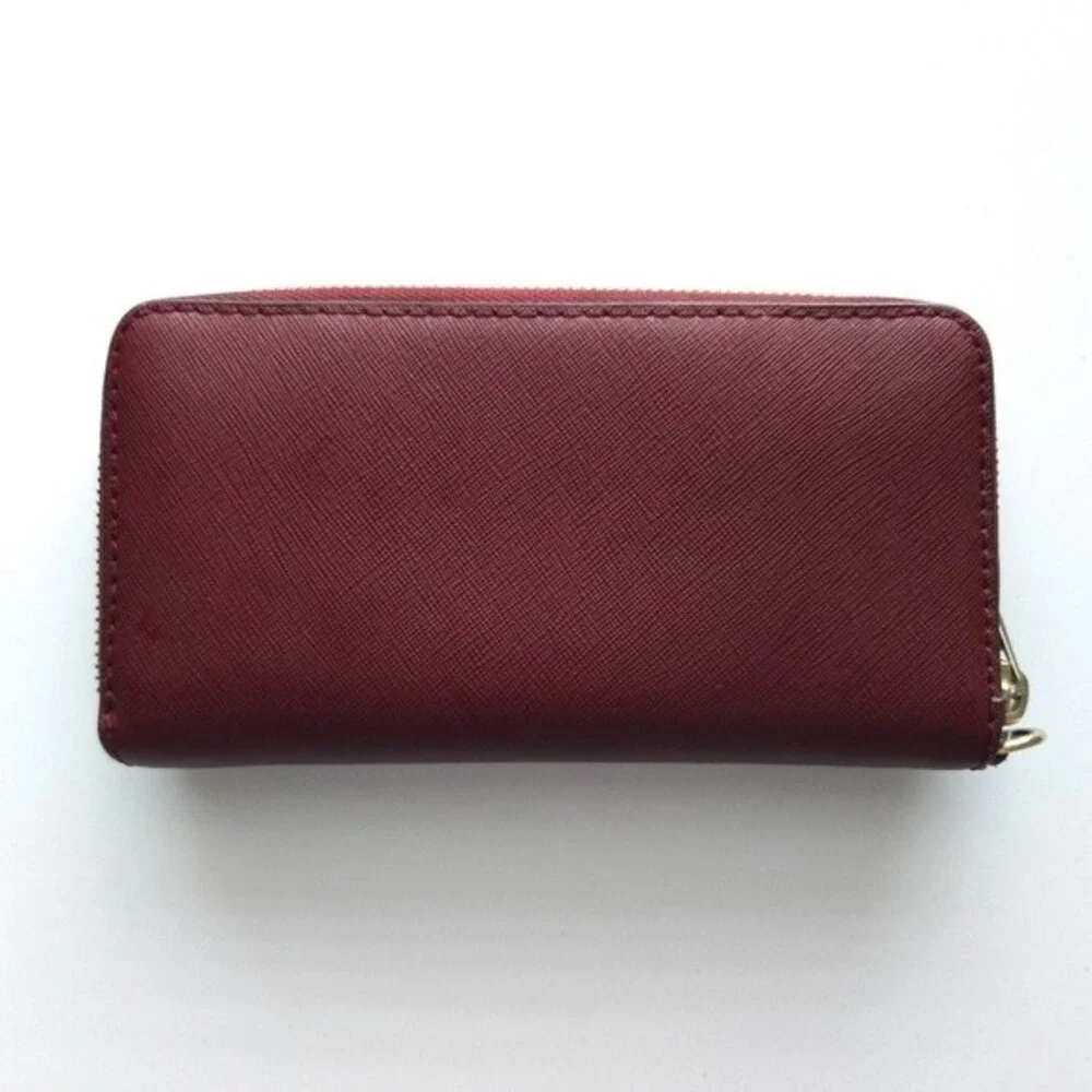 Michael Kors Maroon Red Saffiano Leather Continental‎ Zip Wallet